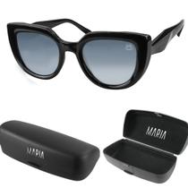oculos sol social vintage feminino proteção uv praia + case formato gatinho acetato preto luxo delicado estiloso verão