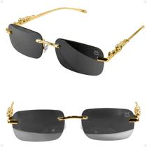 Óculos Sol Yakuza Hype Trap Jaguar + Case formato retangular lente preta banhado estiloso luxo presente onça praia metal