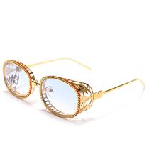 Óculos Steampunk Hollow Metal Eyewear Oval Blue Lens Óculos Steampunk Hollow Metal Eyewear Oval Blue Lens