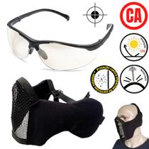 Oculos Tatico Antirrisco Ca UV Paintball e Mascara Meia Face Com Protetor de Orelha Kit Esportivo - Brutauro Steelflex Milano Inou