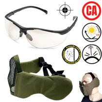 Oculos Tatico Antirrisco Ca UV Paintball e Mascara Meia Face Com Protetor de Orelha Kit Esportivo