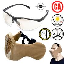 Oculos Tatico Antirrisco Ca UV Paintball e Mascara Meia Face Com Protetor de Orelha Kit Esportivo