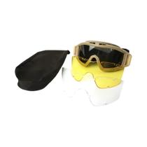 Óculos Táticos com 3 Lentes - À Prova de Vento e Poeira - Ideal para Tiro, Motocross e Montanhismo