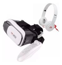 Óculos Vr Box 3d Com Controle Bluetooth E Fone De Ouvido Cor Fone Branco Óculos Vr Box 3d Com Controle Bluetooth E Fone De Ouvido Cor Fone Branco