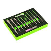 OEMTOOLS 23996 Punch and Chisel Set, 11 Peça, Corte, Forma e Punção Metais Médios e Macios, Aço de Liga tratada a calor, inclui bandeja organizadora de EVA verde