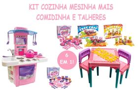 Oferta 6 em 1 Cozinha Mesinha Jogo de Talheres e Comidinha