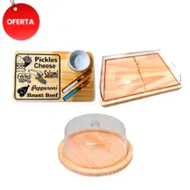 OFERTA DIA DAS MAES KIT 3pçs Porta Frios, Boleira de Madeira NATURAL tampa Acrílico e Kit frios pote e Garfinhos Café da manha, Cozinha