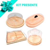 OFERTA DIA DAS MAES KIT 4pçs Porta Frios Médio, Queijeira, Boleira, Manteigueira de Madeira NATURAL e tampas Acrílico, Bolos, Frios, Queijos, Cozinha