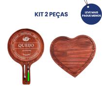 OFERTA KIT 2 Tábuas de Madeira, Prremium e Coração para Frios, Petiscos e Queijos Rustiica, Cozinha