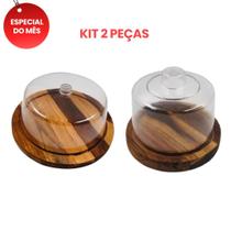 OFERTA KIT 2Pçs, Boleira e Queijeira em Madeira Teca, Cozinha, Mesa Posta, Bolos, Queijos, Frios, Petiscos, Cozinha, Mesa Posta, Petiscos