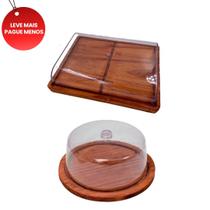 OFERTA KiT 2pçs Porta Frios Médio 21X16,5CM, Boleira de Madeira RUSTICO Café, Bolo, Frios, Cozinha
