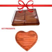 OFERTA KIT 2pçs Porta Frios MEDIO 21X16,5CM e Tábua Coração Madeira RUSTICO café, Petiscos, Frios, Cozinha