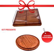 OFERTA KIT 2pçs Porta Frios MEDIO 21X16,5CM e Tábua Redonda 25cm Madeira RUSTICO Café, Cozinha
