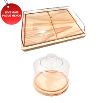 OFERTA KIT 2pçs Porta Frios MÉDIO 21X16,5CM, Queijeira de Madeira NATURAL Cozinha, Café, Queijos