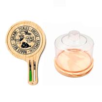 OFERTA KIT 2Pçs,Tábua de Madeira Natural Premium com Garfinhos e Queijeira 10x13cm Cozinha, Café, Bolo, Mesa Posta