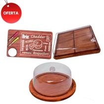 OFERTA KIT 3pçs Porta Frios 21X16,5CM, Boleira de Madeira RUSTICO tampa Acrílico e Kit frios pote e Garfinhos Café da manha, Cozinha, Mesa pos
