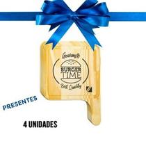 OFERTA KIT 4 Tábuas de Madeira Natural para Hamburguer, Cozinha, Grelhados, Mesa