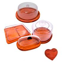 OFERTA KIT 5Pçs Mesa Posta, Porta Frios, Boleira, Manteigueira e Queijeira de Madeira RUSTICO