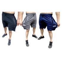 Oferta! kit com 3 bermudas dry fit de seda gelada esportivas - premium