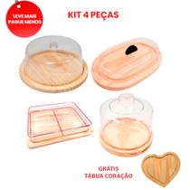 OFERTA KIT Mesa posta 4pçs Madeira Boleira, Queijeira, Manteigueira, P. Frios, Grátis Tabua Coração OFERTA KIT Mesa posta 4pçs Madeira Boleira, Queijeira, Manteigueira, P. Frios, Grátis Tabua Coração