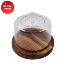 OFERTA Queijeira de Madeira TECA 14cm com tampa de Acrilico Lançamento