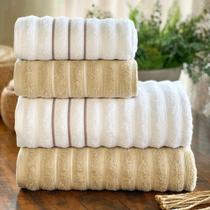 ogo De Toalhas De Banho 4 Pçs Ondulado Wave Algodão Branco e Bege Corttex