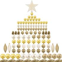 Ogrmar 119ct Árvore de Natal Ball Ornaments Set formas e tamanhos variados Shatterproof Decoração suspensa com pacote de presente portátil para a festa de casamento de Natal da árvore de Natal (dourado)