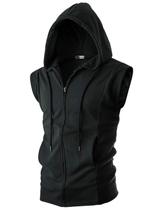 Ohoo Colete Masculino Slim Fit Sem Mangas com Capuz Leve com Zíper Oculto / DCF111 - PRETO - 2XL