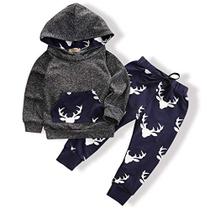 oklady criança bebê meninos roupas de inverno veado manga longa hoodie tops moletom calças conjunto (6-12 meses)
