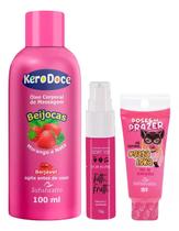 Óleo Corporal de Massagem Kero Doce Beijocas + Calda Beijável Tutti Frutti + Gel Gata Loka