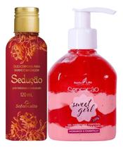 Óleo Corporal Sedução + Gel Hidrante Corporal Sensação Sweet Girl Morango e Chantilly Natulife