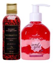 Óleo Corporal Sensualize + Gel Hidrante Corporal Sensação Sweet Girl Morango e Chantilly Natulife