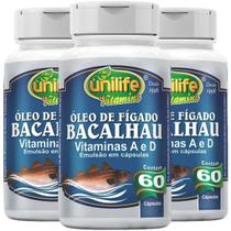 Óleo de Fígado de Bacalhau Vitaminas A e D 60 Caps 250mg Kit com 3
