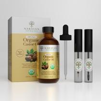 Óleo de rícino Narayan Organic 120 ml com kit de beleza para cabelo e pele Óleo de rícino Narayan Organic 120 ml com kit de beleza para cabelo e pele
