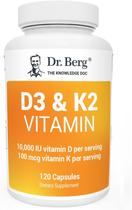 Óleo de Vitamina D3 K2 w/ MCT do Dr. Berg - Inclui 10.000 UI de Vitamina D3, 100 mcg MK7 Vitamina K2, Sais de Bilia Purificado, Zinco & Magnésio para Absorção Final - K2 D3 Vitamina Supplement - 120 Cápsula