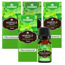 Óleo Essencial de Hortelã Pimenta 10ml CHAMED 100 Puro Kit com 4 Frascos