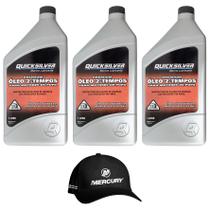 Óleo Náutico Original Mercury Quicksilver Tcw3 2 Tempos Kit Com 03 Litros + Boné Mercury