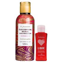 Óleo para Massagem Sensual Love Hot Morango 35 ml + 1 Óleo para Massagem Beijável La Passion Morango 120ml