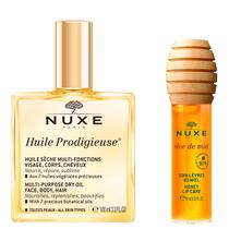 Óleo seco Nuxe Huile Prodigieuse 100ml e óleo labial de mel 10ml