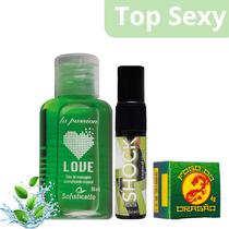 Óleo Shock Plus Menta + Love Hot Menta + Fogo do Dragão Vibrante (verde) Óleo Shock Plus Menta + Love Hot Menta + Fogo do Dragão Vibrante (verde)