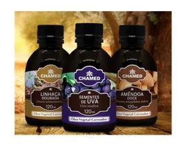 Óleo Vegetal de Amêndoa Doce + Semente de Uva + Linhaça Dourada Chamel (100% Puro) - 120ml de cada (Óleo Carreador)