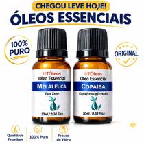 Óleos Essenciais Melaleuca e Copaíba, 100% Puros e Originais, uso aromaterapia e cuidados pessoais, 2x10ml vidro premium Óleos Essenciais Melaleuca e Copaíba, 100% Puros e Originais, uso aromaterapia e cuidados pessoais, 2x10ml vidro premium