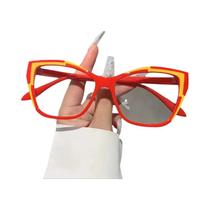 Olho de gato cor bloco quadro lente clara óculos leopardo moda computador óculos para mulher