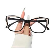Olho de gato cor bloco quadro lente clara óculos leopardo moda computador óculos para mulher