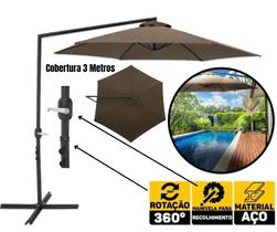 Ombrellone Guarda Sol Suspenso Veneza 3 Metros BEL Marrom p/ Piscina e Varanda com Base em Cruz Inclusa Ombrellone Guarda Sol Suspenso Veneza 3 Metros BEL Marrom p/ Piscina e Varanda com Base em Cruz Inclusa