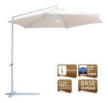 Ombrelone Aço 3m Guarda Sol Com Base Manivela Malibu Bege - Mor