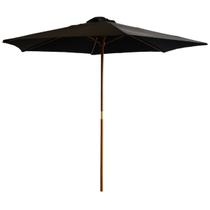 Ombrelone Central de Madeira 3,00 metros Redondo Preto Guarda Sol Piscina Importway Iwobcm-300 Pt
