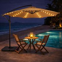 Ombrelone com Led Articulado Guarda Sol De Praia Jardim Lateral 3 Metros Base 60l Bege RM Decor