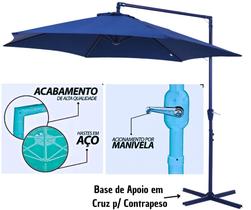 Ombrelone de Luxo p/ Varanda e Piscina, Bel Veneza Azu Guarda Sol Cobertura 3M Giratorio em Aço com Base & Manivela Ombrelone de Luxo p/ Varanda e Piscina, Bel Veneza Azu Guarda Sol Cobertura 3M Giratorio em Aço com Base & Manivela