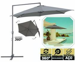 Ombrelone Giratorio 3 Metros BEL Veneza Cinza Guarda Sol Lateral Abertura por Manivela p/ Piscina, Hotel, Pubs, Bares Ombrelone Giratorio 3 Metros BEL Veneza Cinza Guarda Sol Lateral Abertura por Manivela p/ Piscina, Hotel, Pubs, Bares